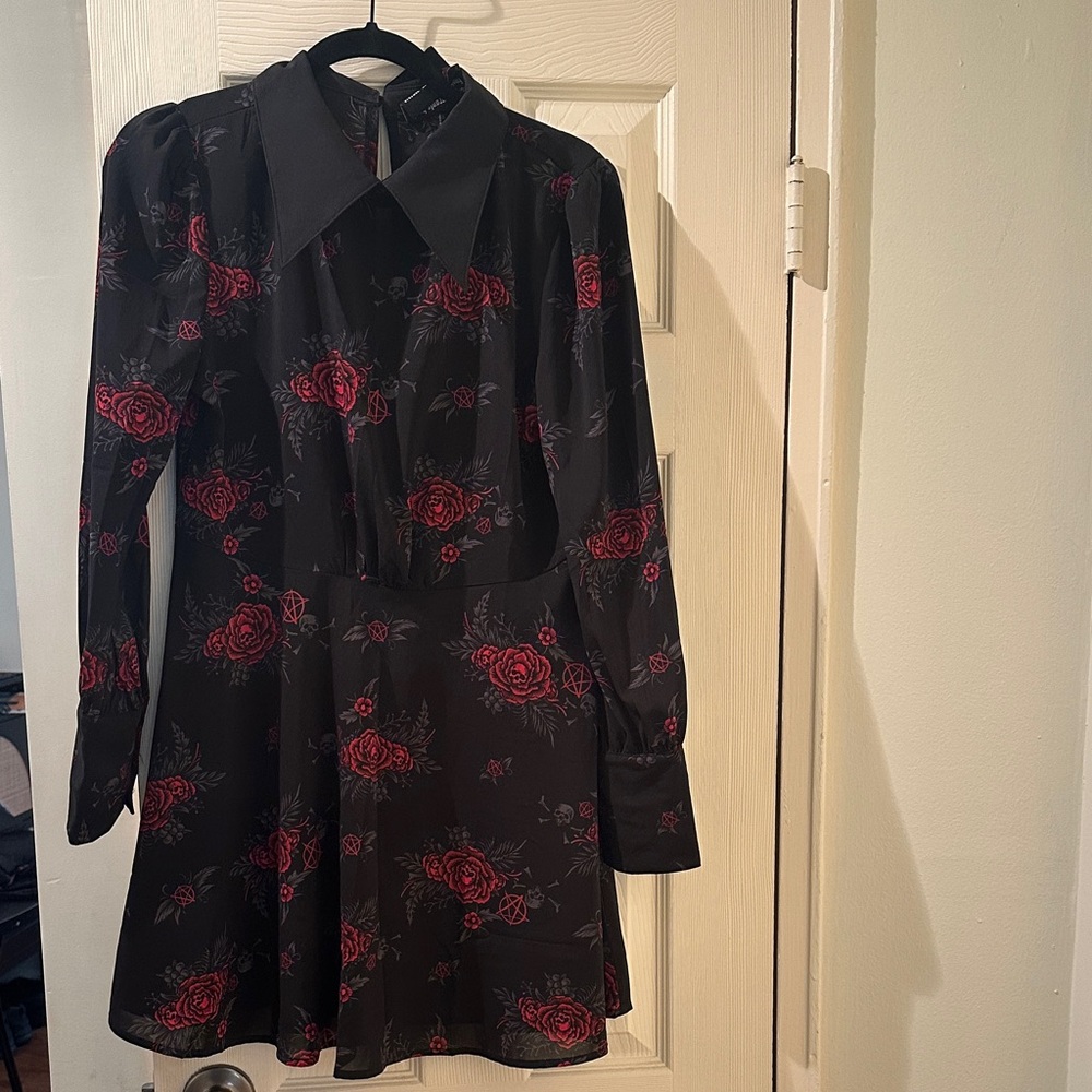 Killstar Black and Red Floral Mini Dress